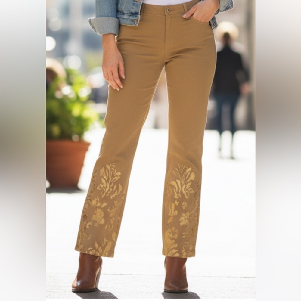 Ralph Lauren Black Label Straight Jean with Metallic Jacquard Hem Sz 12